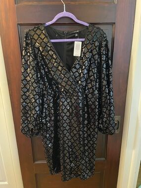 torrid Black Sequin Diamond Wrap Dress with V-Neck